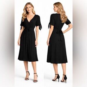 Express Black Button Front Midi Dress Tie Sleeve Bow Back Size M